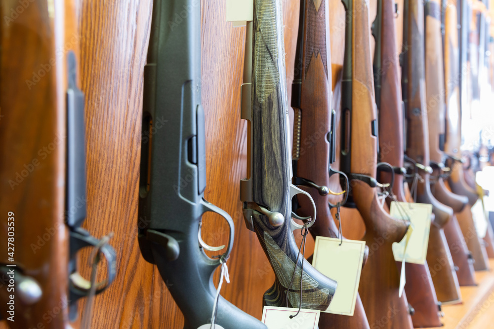 A tagged rifle on the slatwall