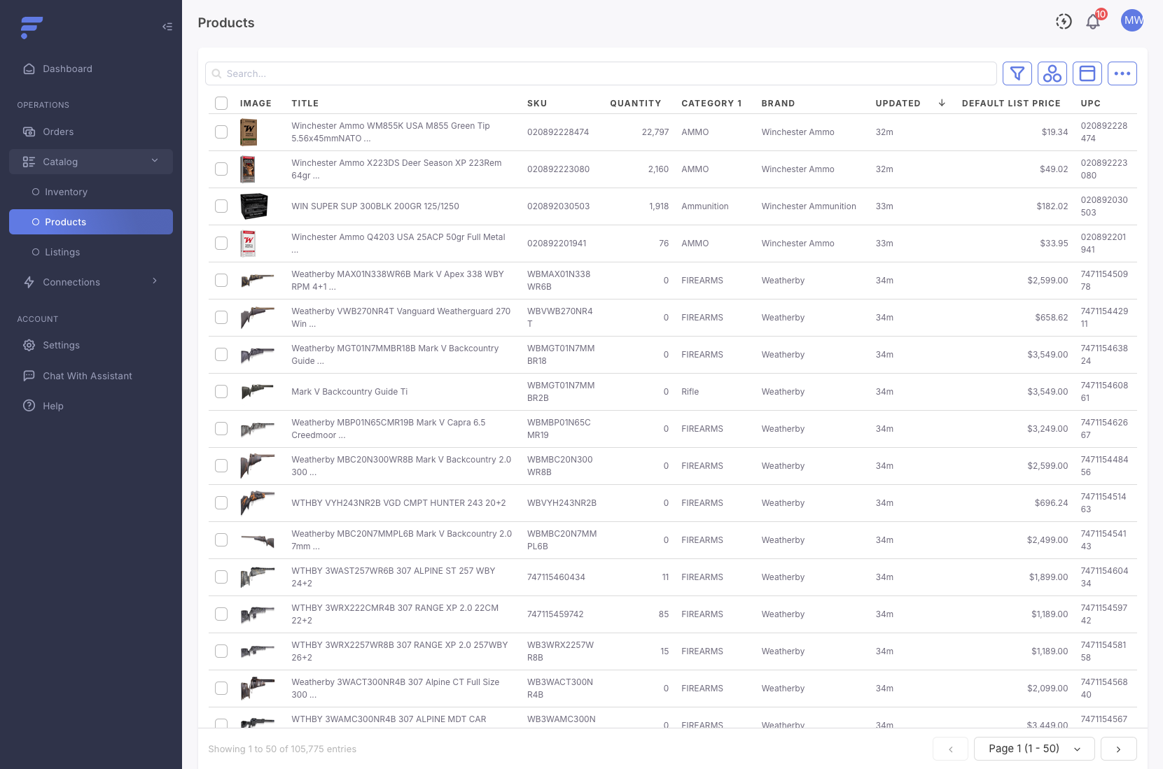 The Flxpoint product catalog with distributor stock, brands and list prices