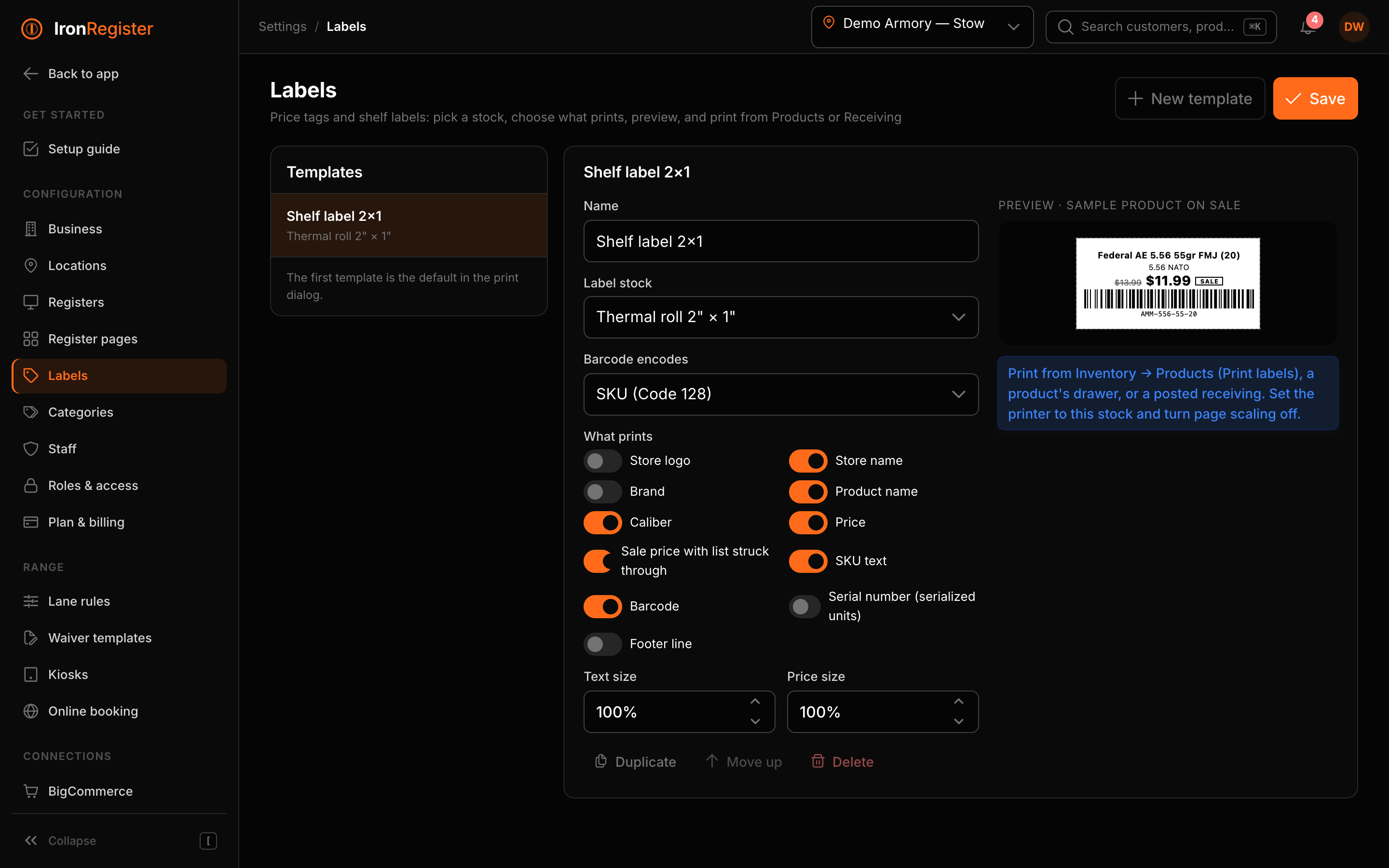 Price tags and firearm tags from the browser.